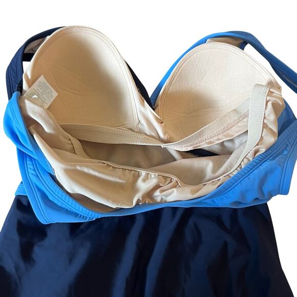 Kona Sol Women’s One Piece Swimsuit Size L Blue Wrap Tie Belted Tummy Control - Picture 4 of 6